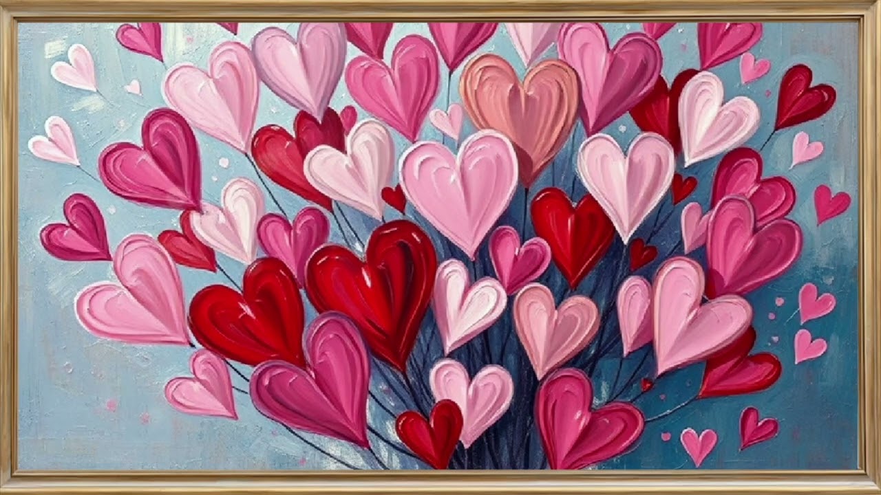 VALENTINES TV ART WALLPAPER  SCREENSAVER HAPPY UPBEAT JAZZ MUSIC VINTAGE FRAMED OIL PAINTING DECOR