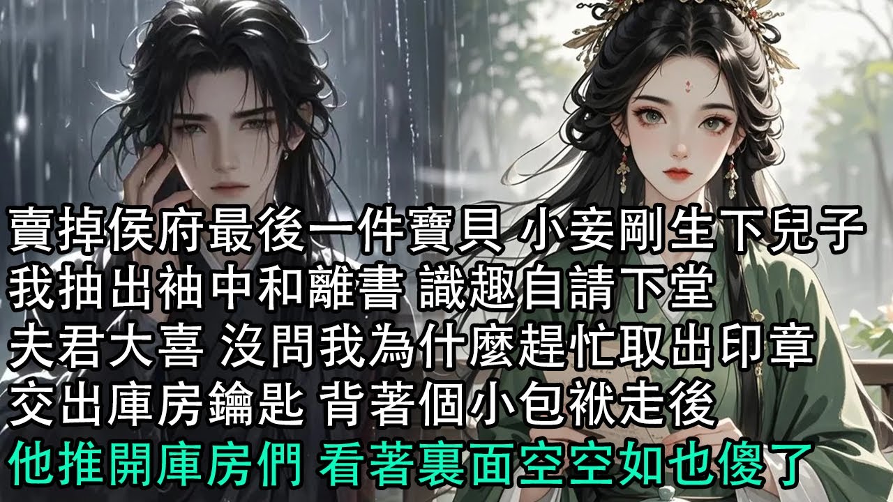 【一口氣看完】賣掉侯府最後一件寶貝 小妾剛生下兒子，我抽出袖中和離書 識趣自請下堂，夫君大喜 沒問我為什麼趕忙取出印章，交出庫房鑰匙 背著個小包袱走後，他推開庫房們 看著裏面空空如也傻了