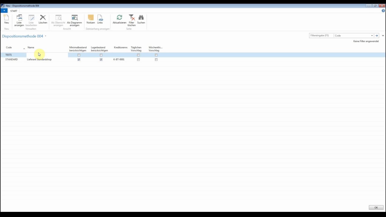 gcs:ERP: Anlage Dispositionsmethodencode