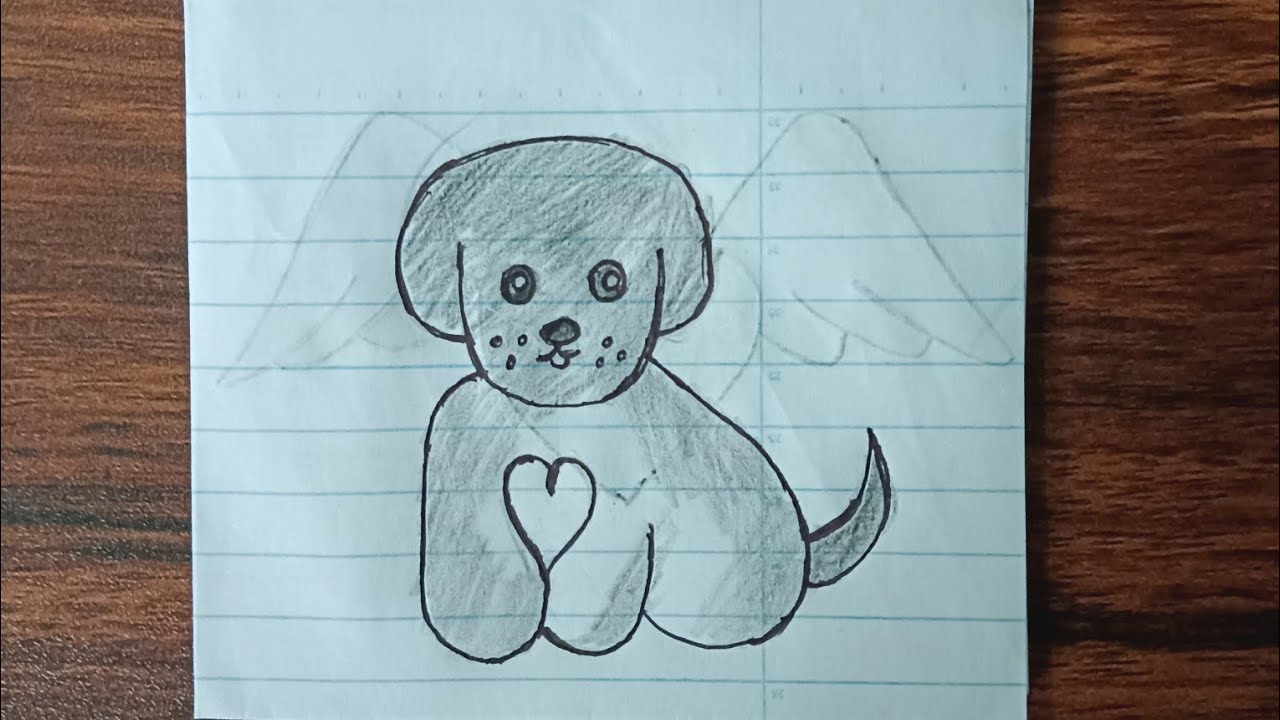 Easy Cute Puppy Drawing with Wings | Simple Pencil Drawing for Beginners