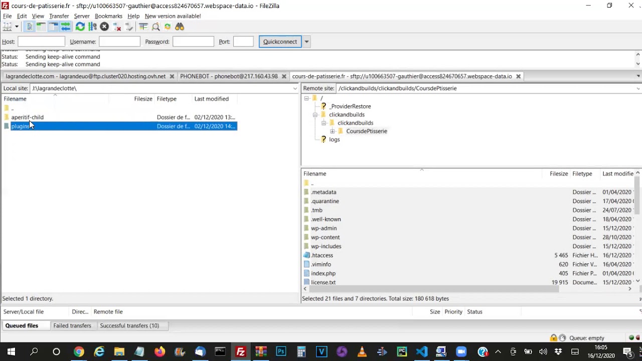Télécharger et uploader fichiers d'un site web avec ftp Filezilla et base de donnée avec PhpMyAdmin