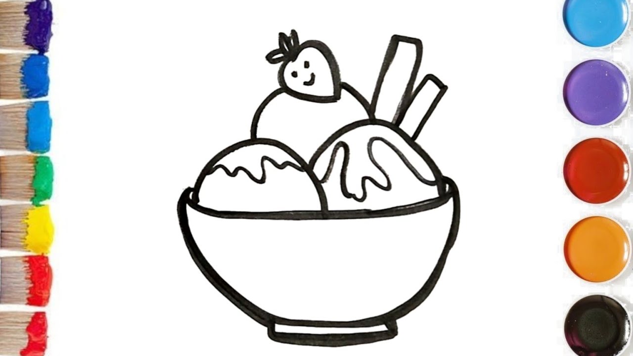 Tigela de sorvete 🍨 desenho e pintura fácil para crianças
