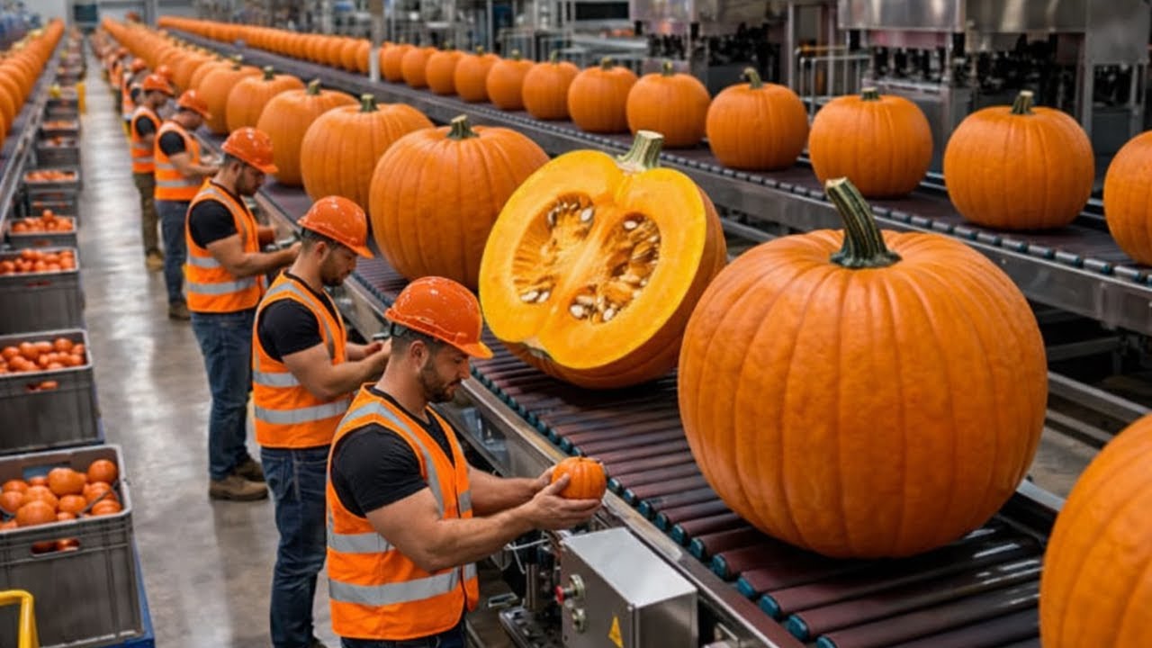 Modern Pumpkin Factory Processes 500,000 LB Daily at INCREDIBLE Speed (Full Process)