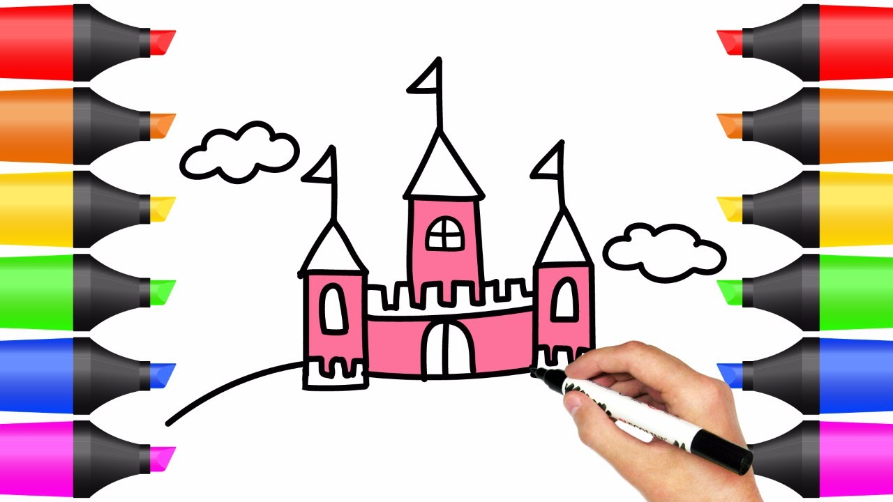 Learn Colors How To Draw and Color Castle Drawing Simple Castle Coloring Pages Videos For Kids