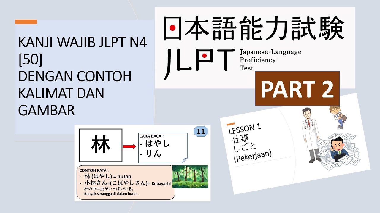 KANJI WAJIB JLPT N4 [50] PART 2 - DENGAN CONTOH KALIMAT DAN GAMBAR