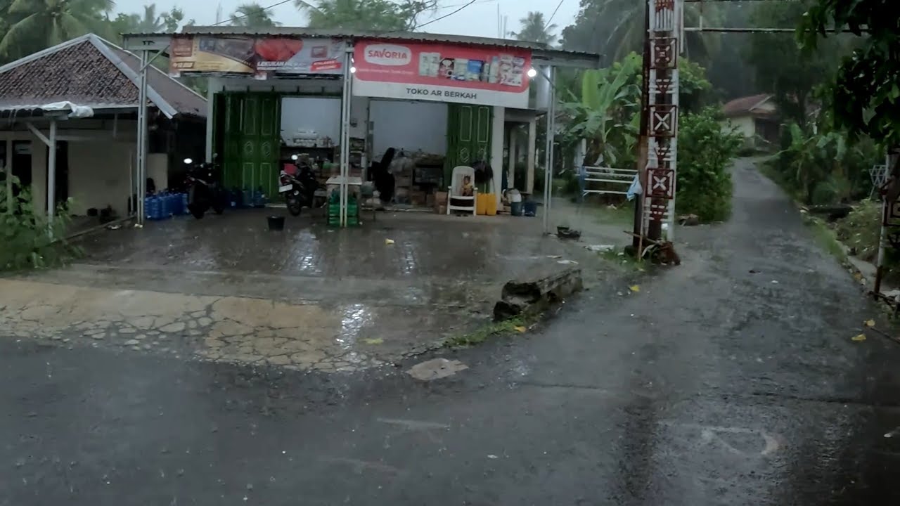 Walking Under Heavy Rain and Thunderstorm with Strong Wind in Quiet Village ASMR 4K Video 830