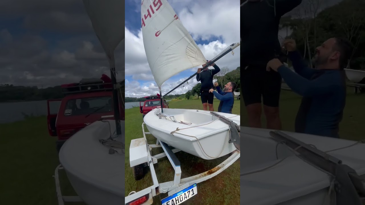 Instru&ccedil;&atilde;o de vela para iniciantes. Aluno Gustavo. Montagem veleiro Dingue