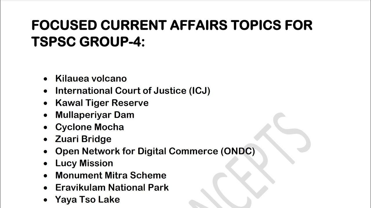 TSPSC GROUP-4 EXAM - 55 Focused Current Affairs Topics PDF @ShivanConcepts