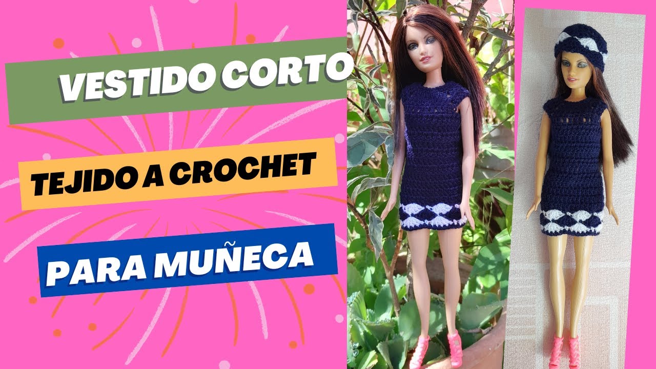 Vestido Corto en Punto Abanico Tejido a Crochet para Muñeca facil