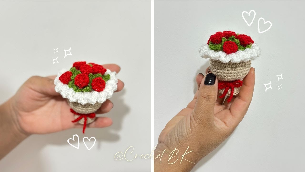 Haz este Llavero 💐 Mini Ramo de Rosas a Crochet 💐 Tutorial Completo