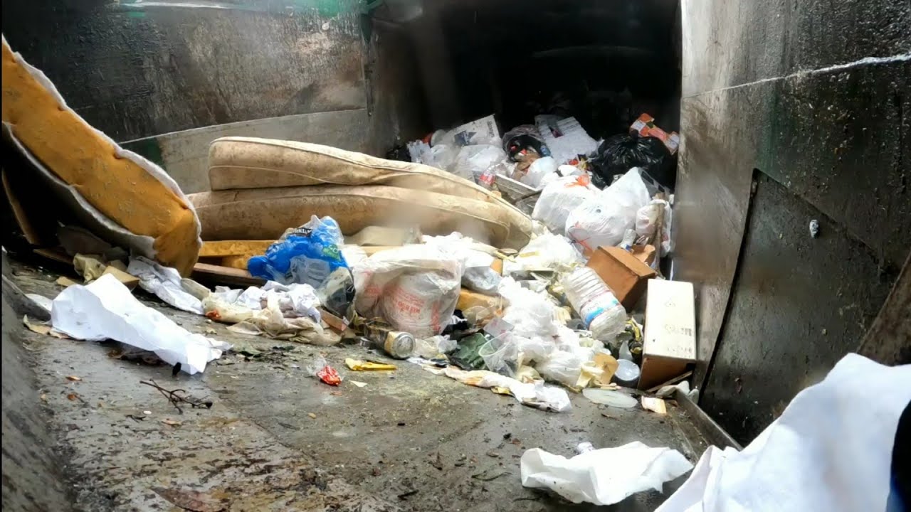 Garbage truck inside hopper view