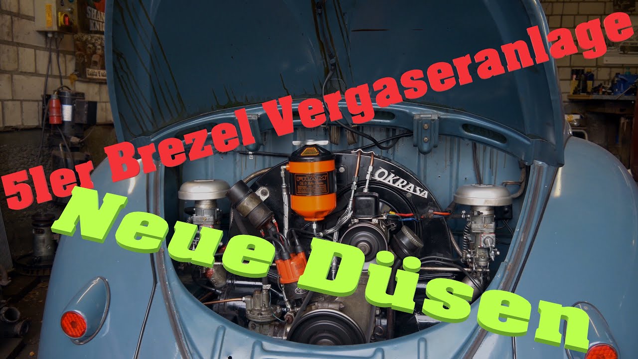 VW Brezel Käfer - zweifach Vergaser Anlage wird neu bedüst.