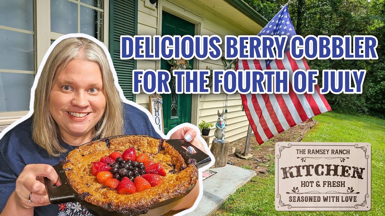 Strawberry Blueberry Cobbler for the Fourth of July!  Easy Recipe! Happy Independence Day!