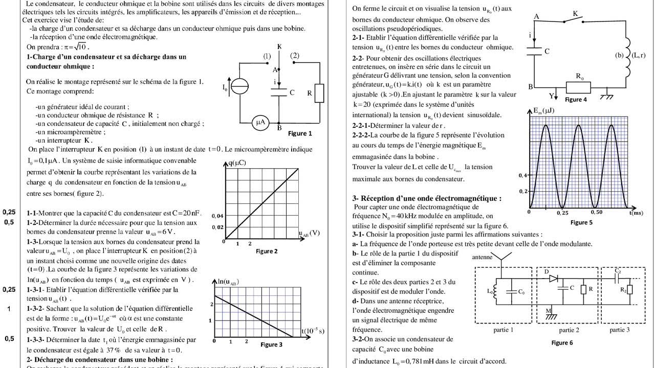 Exercice corrigé : RL/RLC .. Examen national 2017 science math session normal Partie 1