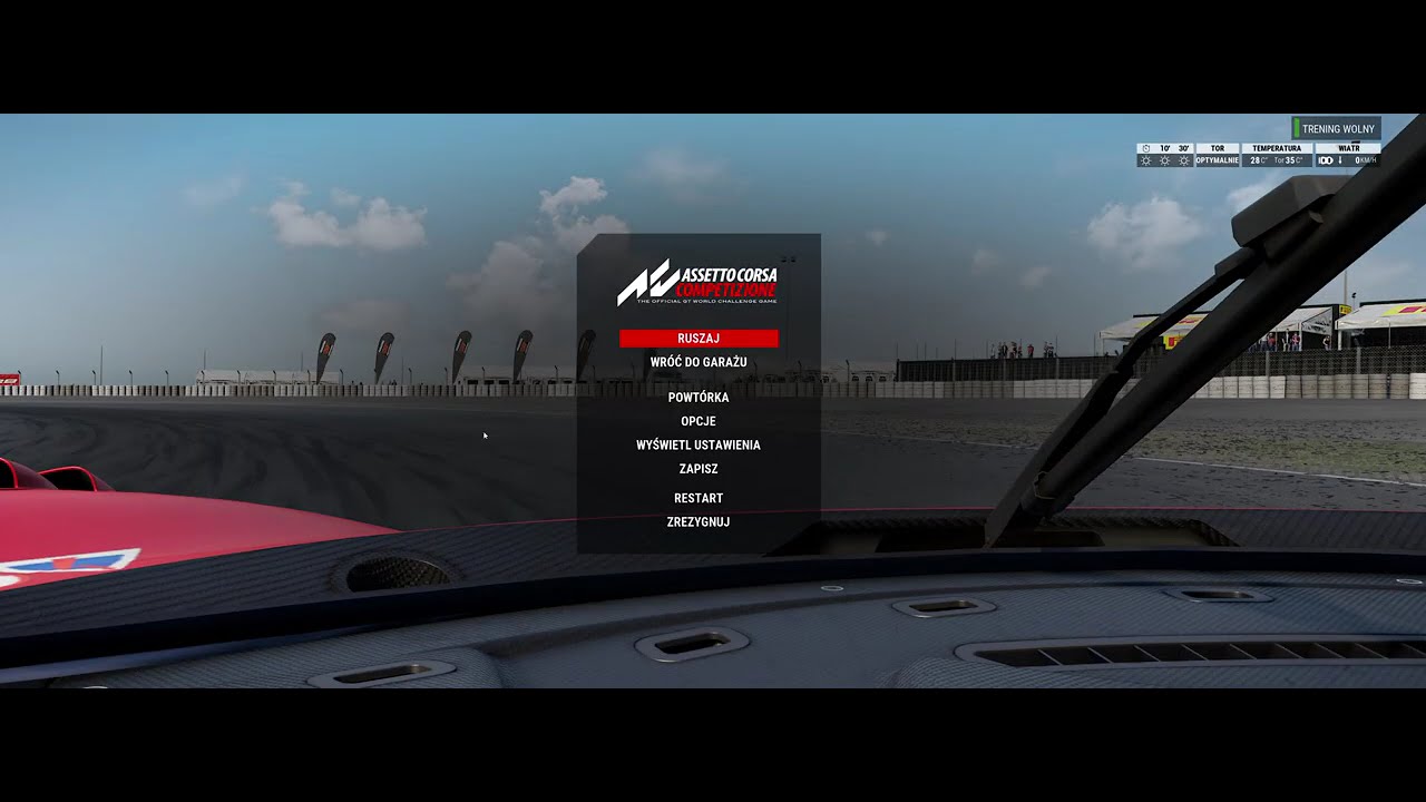 Assetto Corsa Competizione  ustawiamy temperature opon , hamulce, ciśnienie kół, i setup