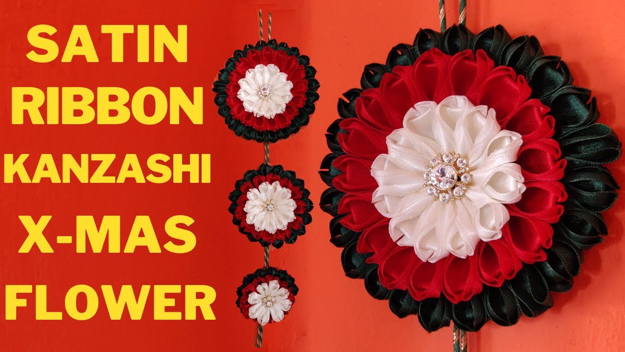 How to make Satin Ribbon X-Mas Flower Wall Decor
