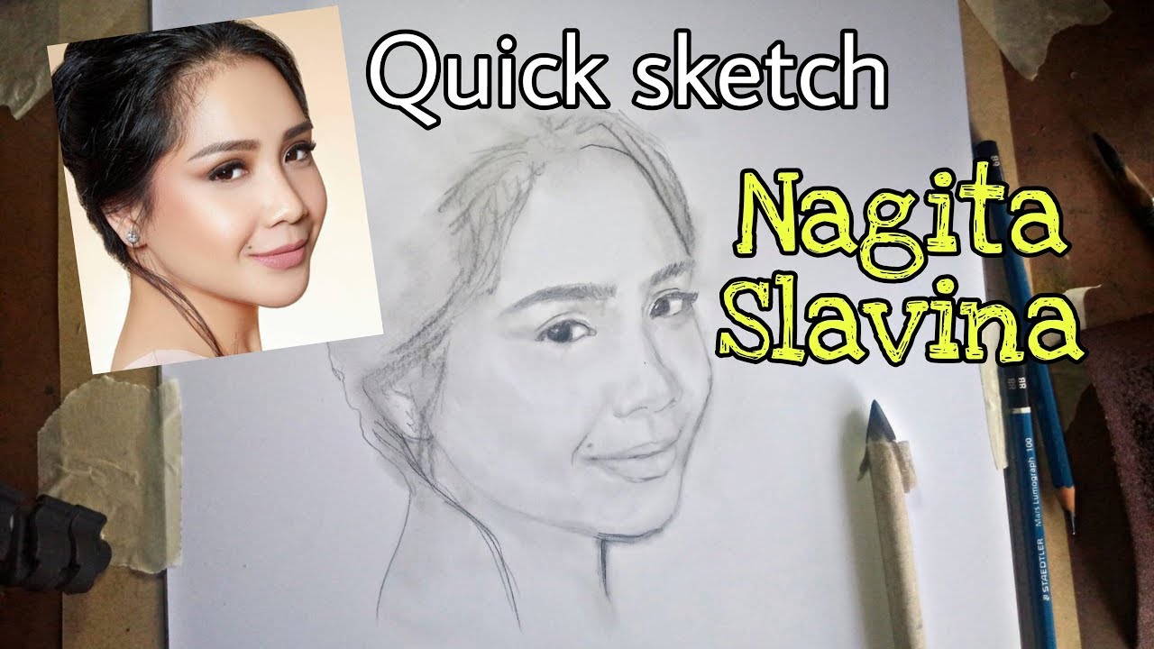 Menggambar wajah NAGITA SLAVINA tanpa penghapus