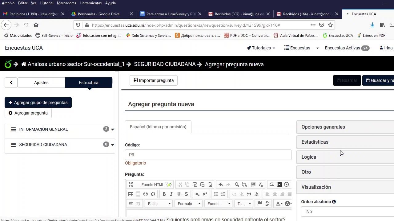 Como introducir preguntas en Lime Survey