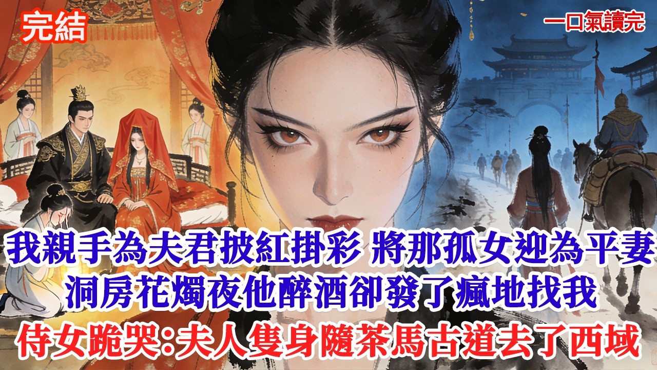 我親手為王爺披紅掛彩，將那孤女迎為平妻，洞房花燭夜他醉酒卻發了瘋地找我，侍女提燈跪哭：夫人隻身隨茶馬古道去了西域#追妻火葬場#愛情#小說#古言 #有聲小說 #情感故事