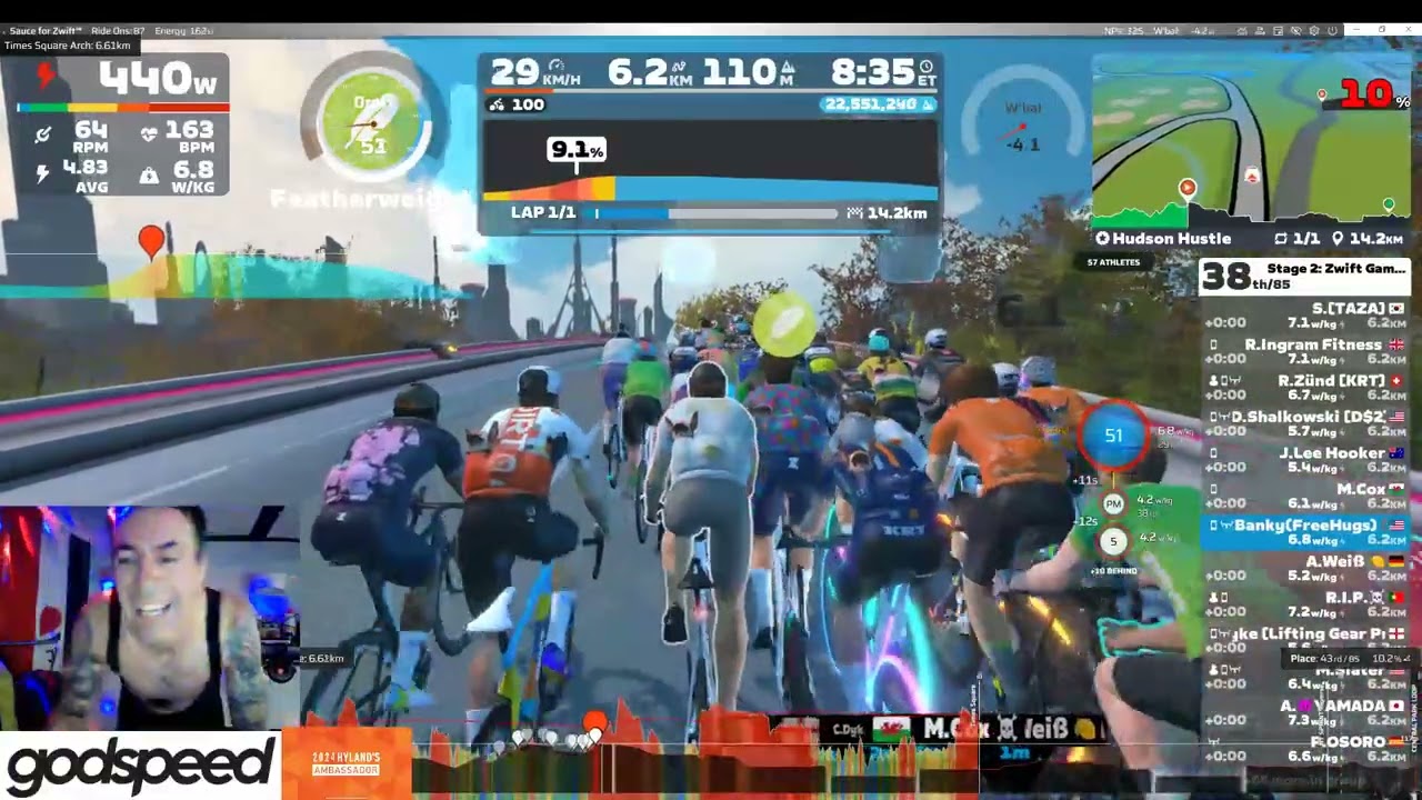Stage 2: Zwift Games: Hudson Hustle Today 05:10  1 Laps   20 km