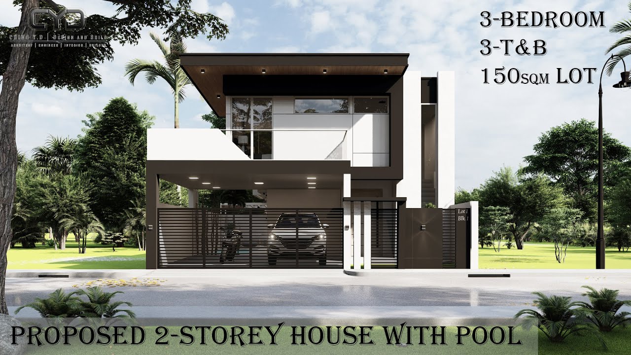 Project #32: 3 BEDROOM TWO-STOREY MODERN HOUSE DESIGN with POOL  | 10x15m LOT  | Design Concept |