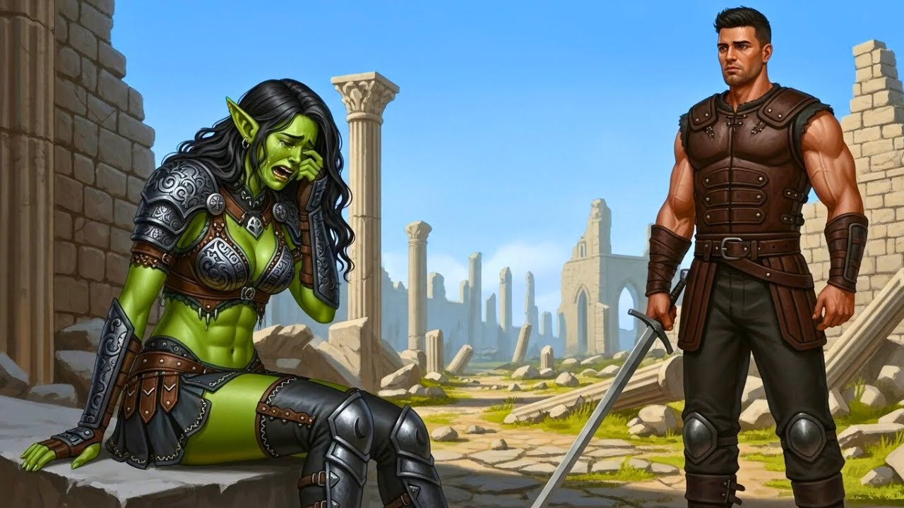 Exiled Orc Was Crying, Sitting Alone in the Ruins — Until a Human Soldier Stopped Behind Her