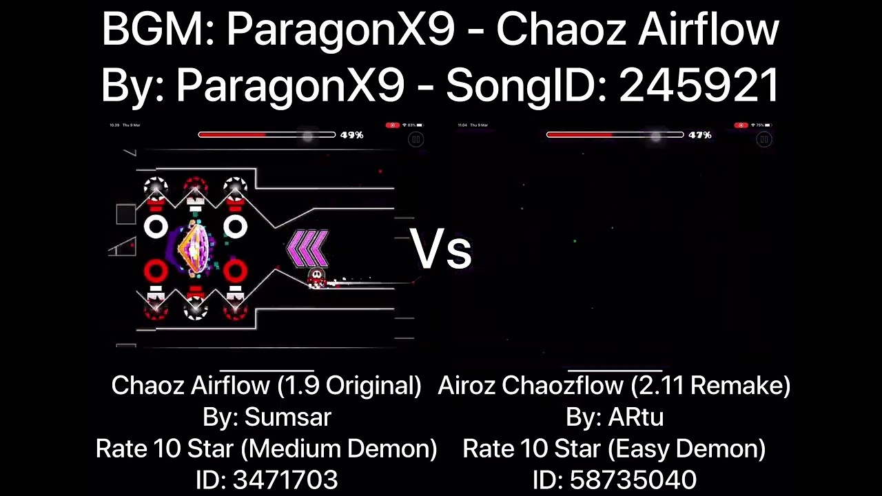 Geometry Dash = Chaoz Airflow Vs Airoz Chaozflow (Comparison) (Original Vs Remake) (Sumsar Vs ARtu)