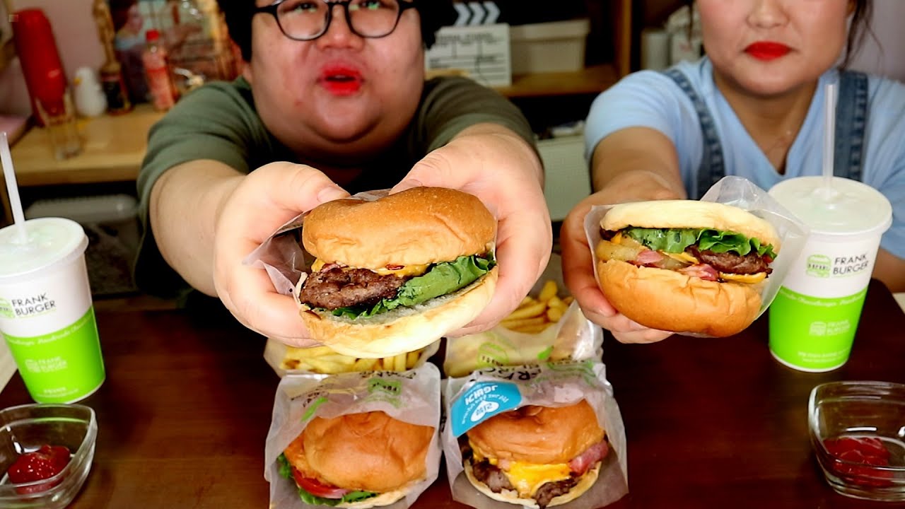 레전드 햄버거 먹방🍔🍟 프랭크버거 신메뉴 쉬림프버거, 머쉬룸버거, JG버거, 감자튀김, 밀크쉐이크까지!! hamburger MUKBANG EATING SHOW