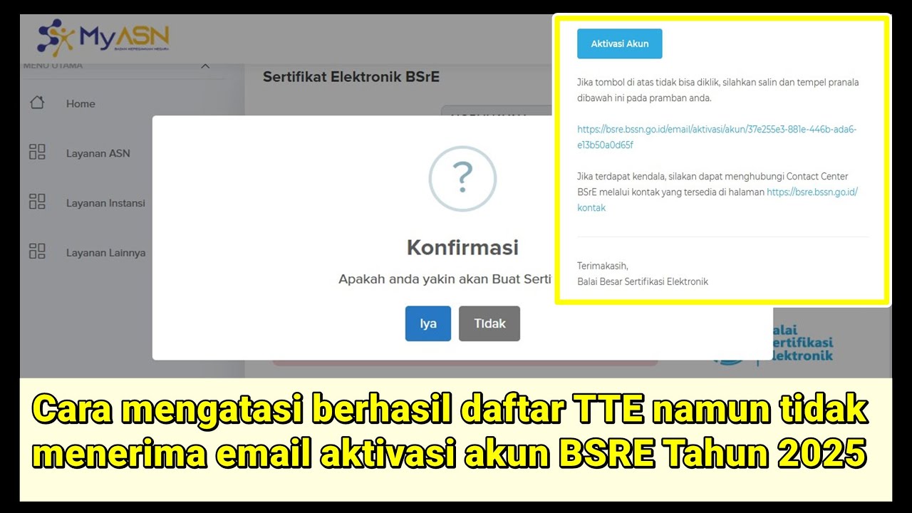 Cara mengatasi berhasil daftar TTE tidak menerima email aktivasi akun BSRE/Buat Pasprase Tahun 2025