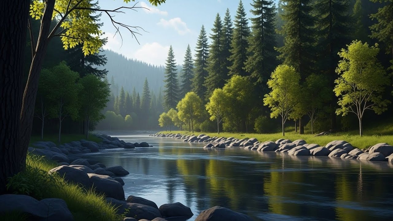 Forest Stream River 🌲🌊 Gentle Flowing Water for Sleep and Meditation #2408
