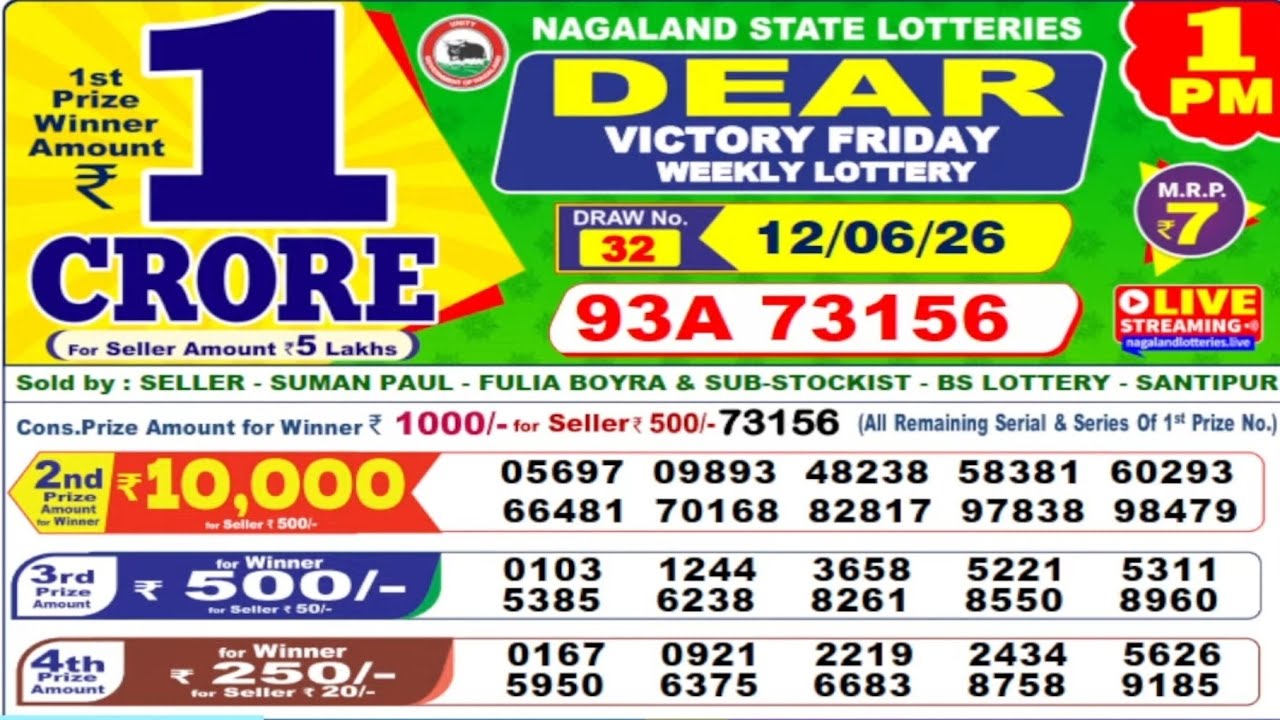 Nagaland lottery result today  1pm 12/06/2026 -  morning Nagaland night 🤑