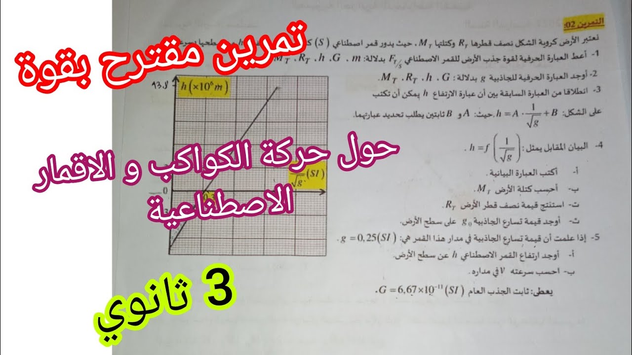 تمرين مقترح بقوة حول[ حركة الكواكب و الاقمار الاصطناعية] للسنة 3 ثانوي/💯استعد للإختبار