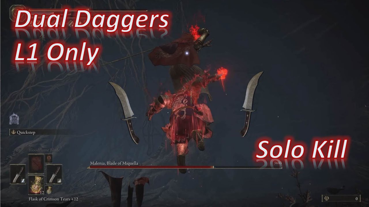 Malenia - Dual Daggers L1 Moveset Only Solo Kill ( Hardest Play Style or Cheese ? ) - Elden Ring