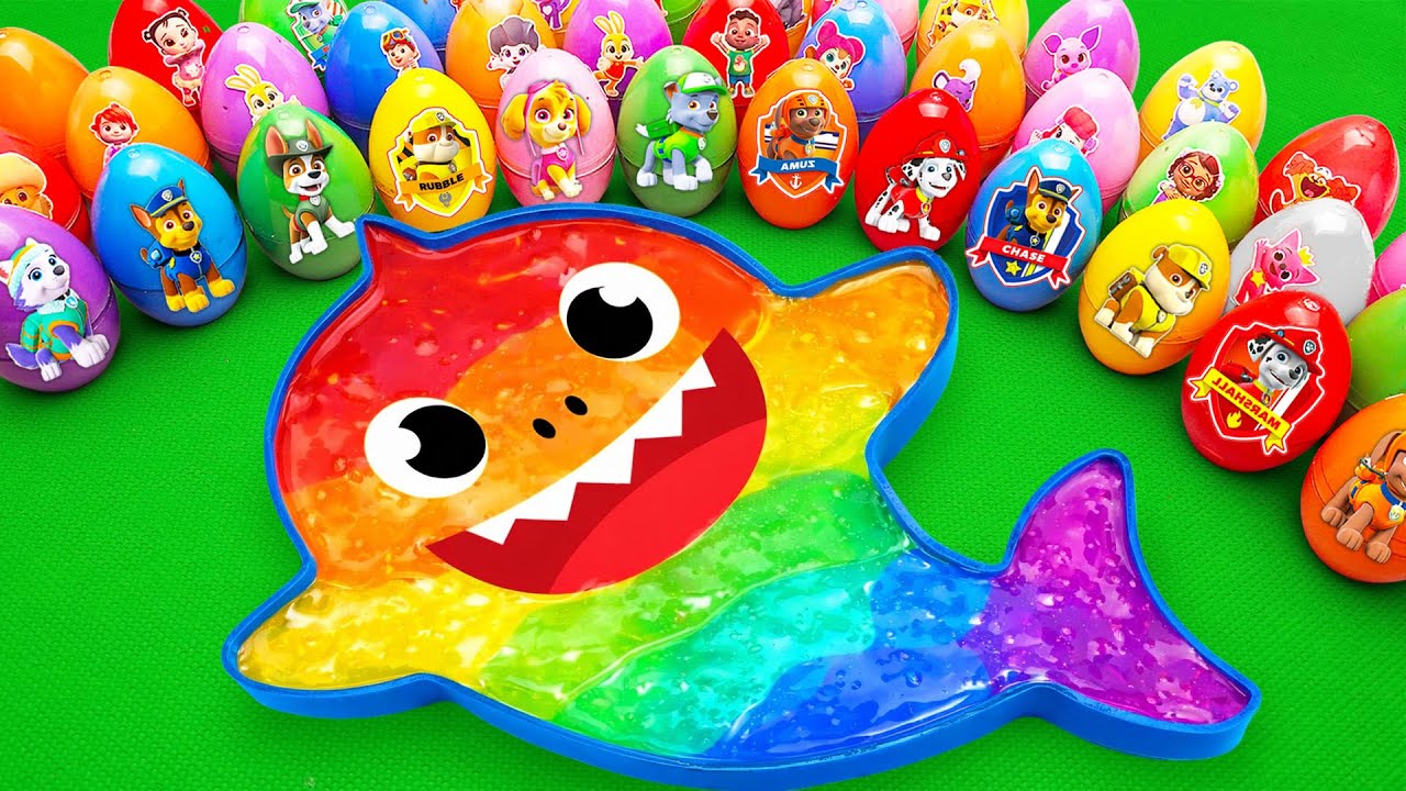 Satisfying ASMR | How to make Baby Shark Slime Bathtub by mixing Mystery Paw Patrol Eggs CLAY Color