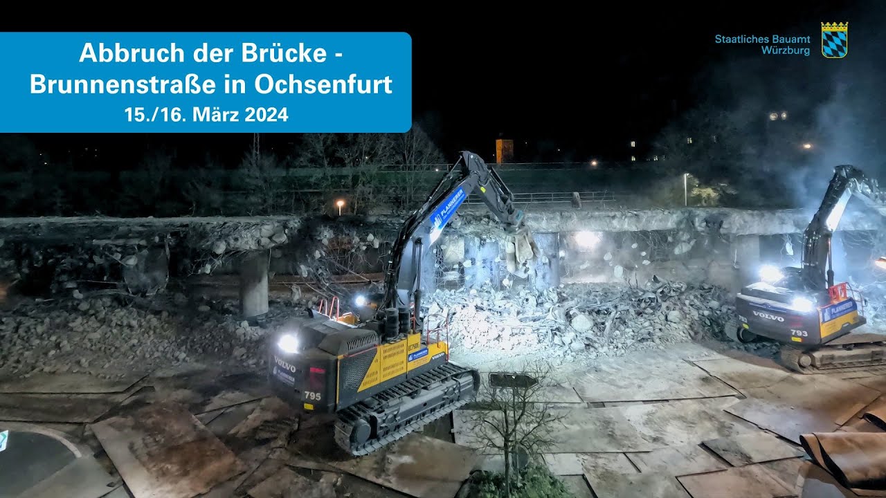 Baustellen-Zeitraffer | Abbruch Br&uuml;cke - Brunnenstra&szlig;e in Ochsenfurt | Staatliches Bauamt W&uuml;rzburg