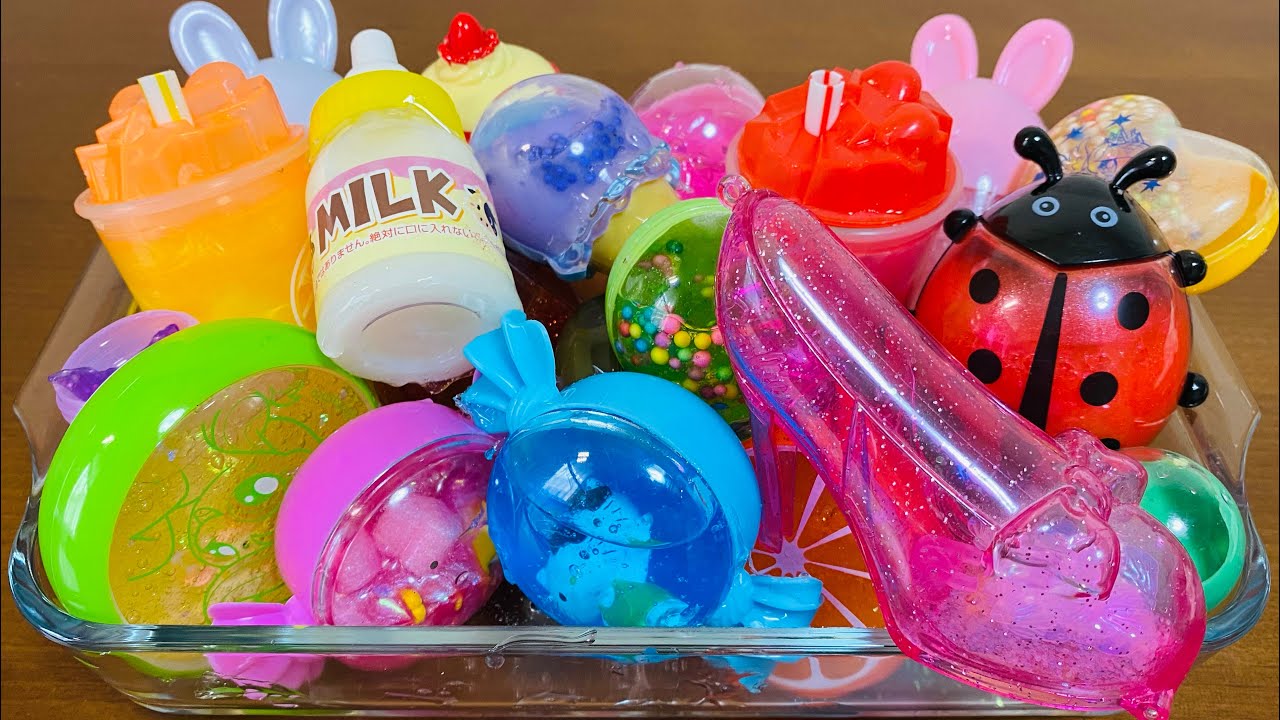 Mixing colorful slime into clear Slime!!Relaxing Satisfying ASMR video!!