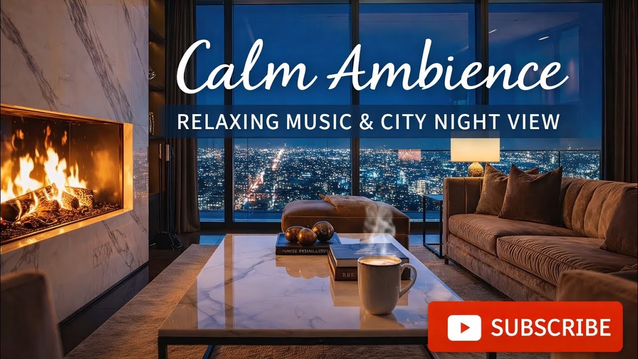 Calm Ambience Cozy Fireplace City View | Relax, Study, Sleepآمبینس آرامش‌بخش شومینه منظره شبانه شهر