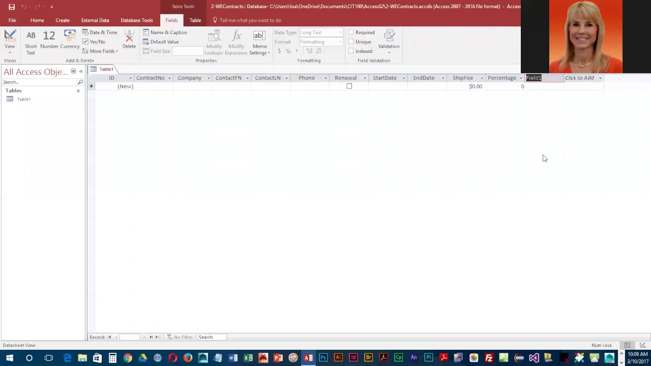 Activity 2 1   Creating a New Database, Creating a Table in Datasheet View