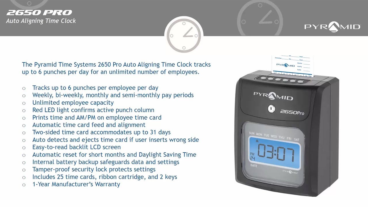Pyramid 2650 Auto-Aligning Time Clock