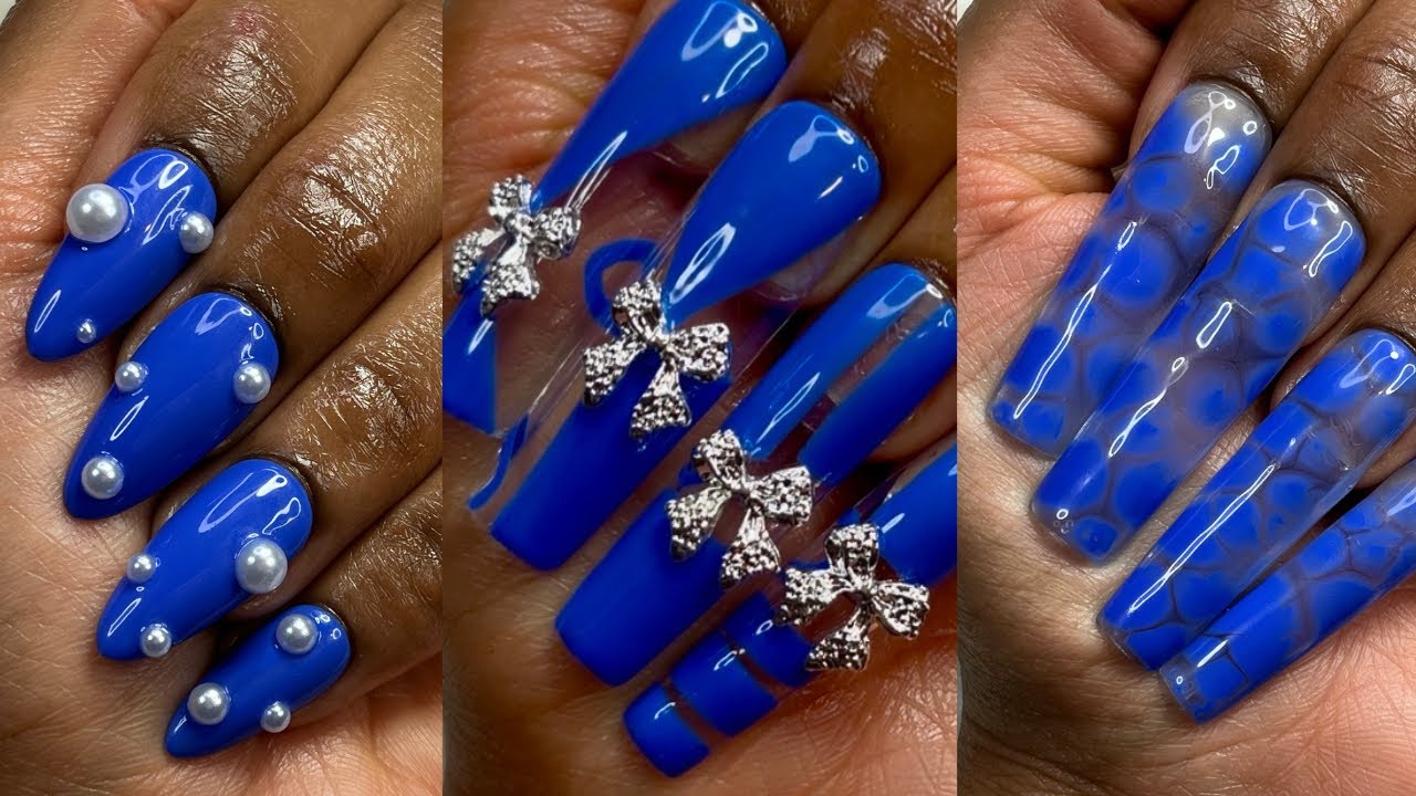 Gel Press On Nails | 3 Designs 1 Color #gelnails #pressonnails #bluenails