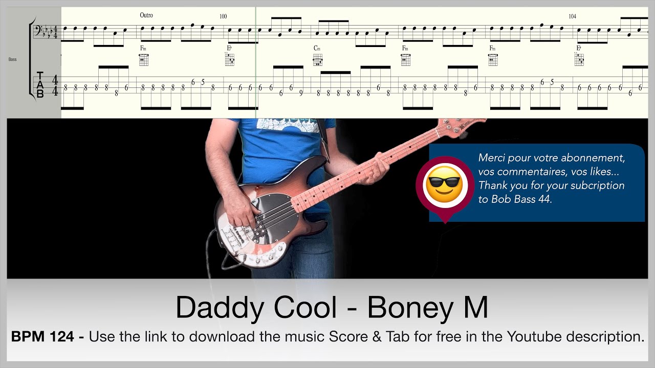 Daddy Cool - Boney M - Bass guitar cover - Tabs and Score music