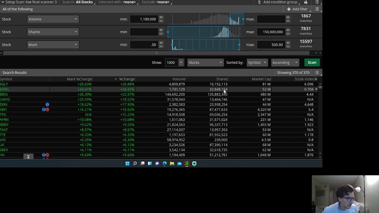 ThinkorSwim &mdash; Как настроить сканер для акций с низким объемом акций в свободном обращении (руково...