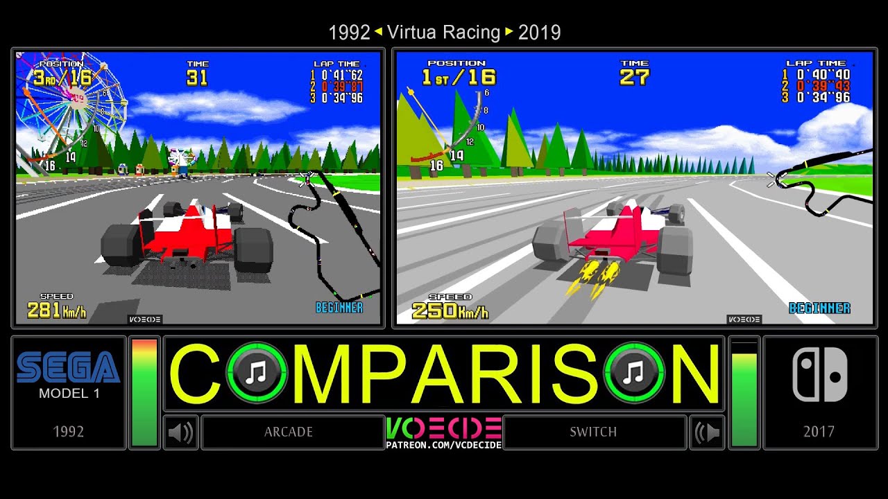 Arcade vs Switch (Virtua Racing) Side by Side Comparison - Dual Longplay
