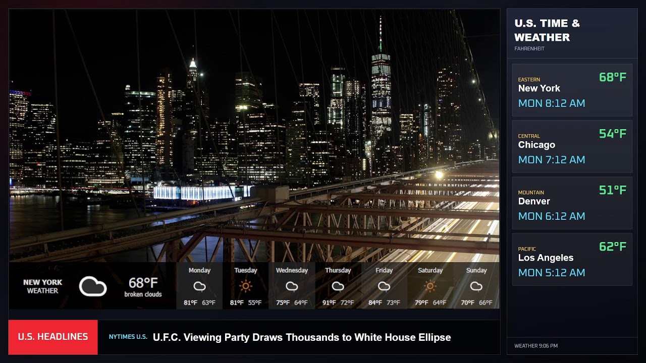 [Live] clock, lo-fi radio, Current time in New York, Weather, US Headline News