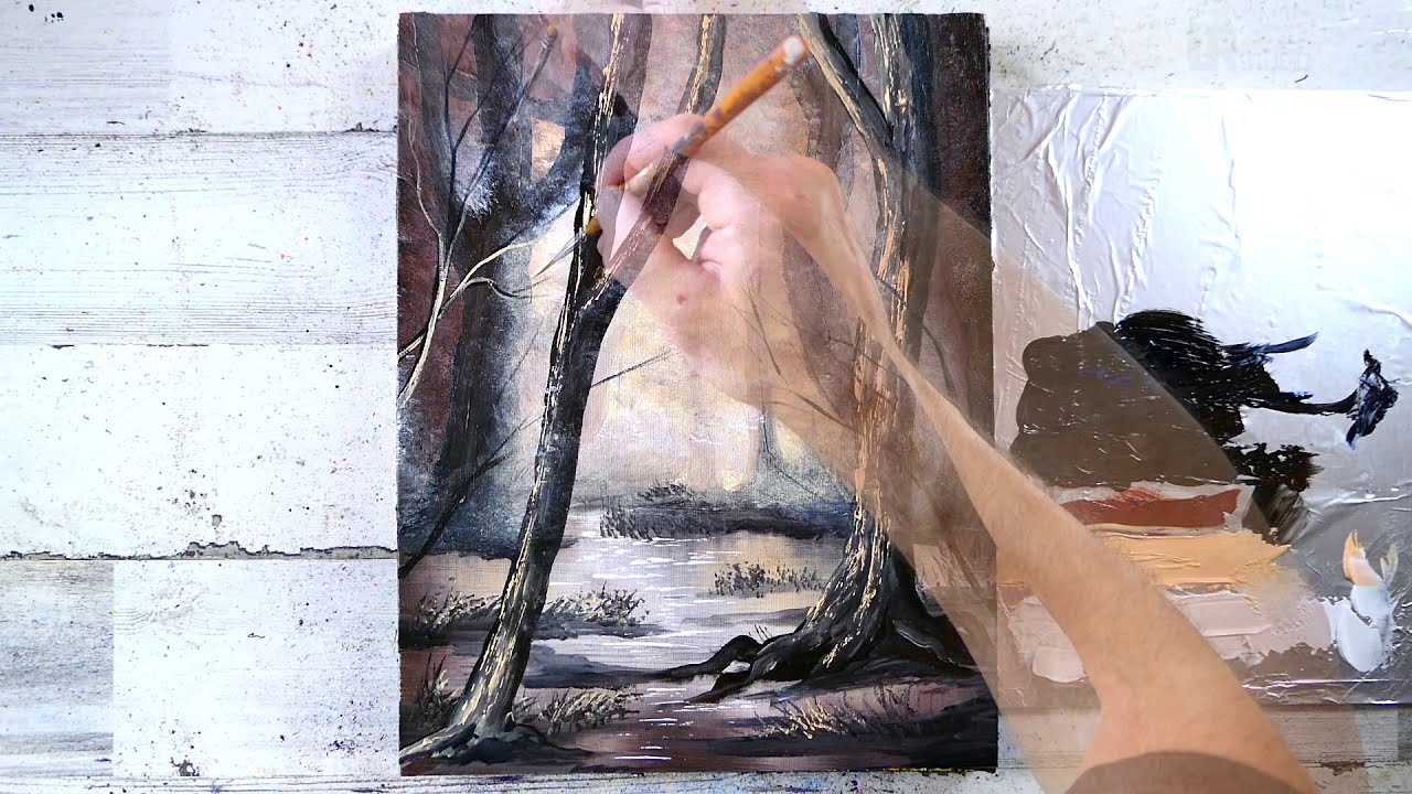 How to paint light shining through the trees | Earth Tone Colors | Oval Brush | Acrylics