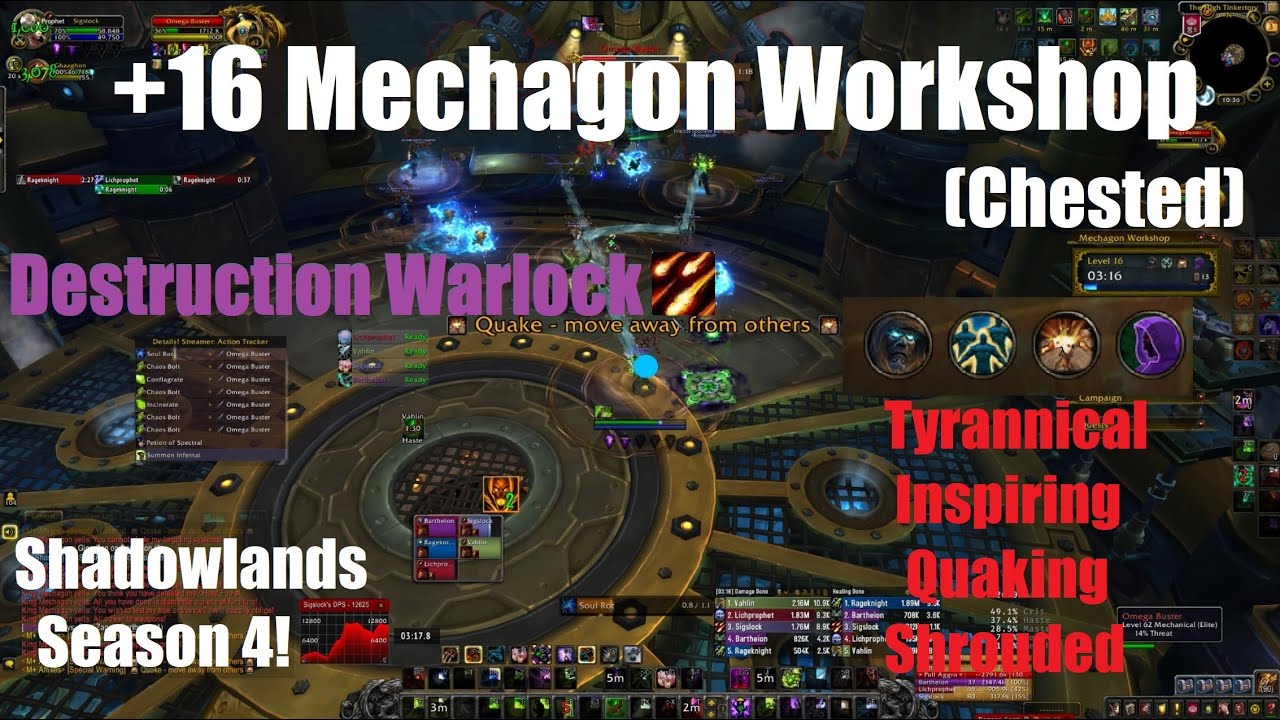 +16 Mechagon Workshop Chested - Destruction Warlock  - World of Warcraft Shadowlands Season 4 9.2.5