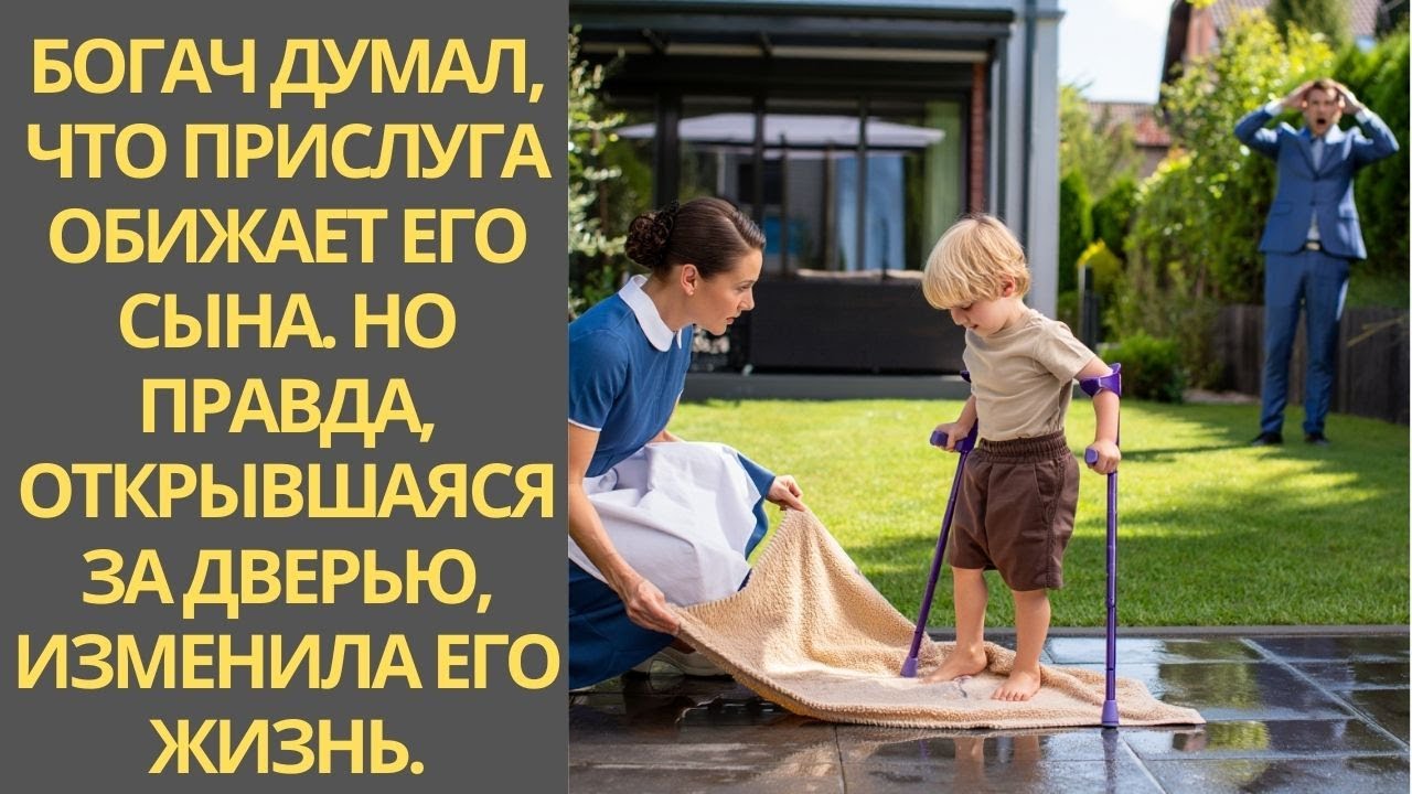 4-летний мальчик на костылях вытирал пол. Реакция отца, который увидел это скрыто, бесценна!