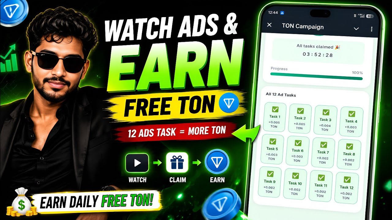 Watch Ads & Earn FREE TON Every Day 💎 | Live Payment Proof 2026 ⭐ | Best Earning App 2026