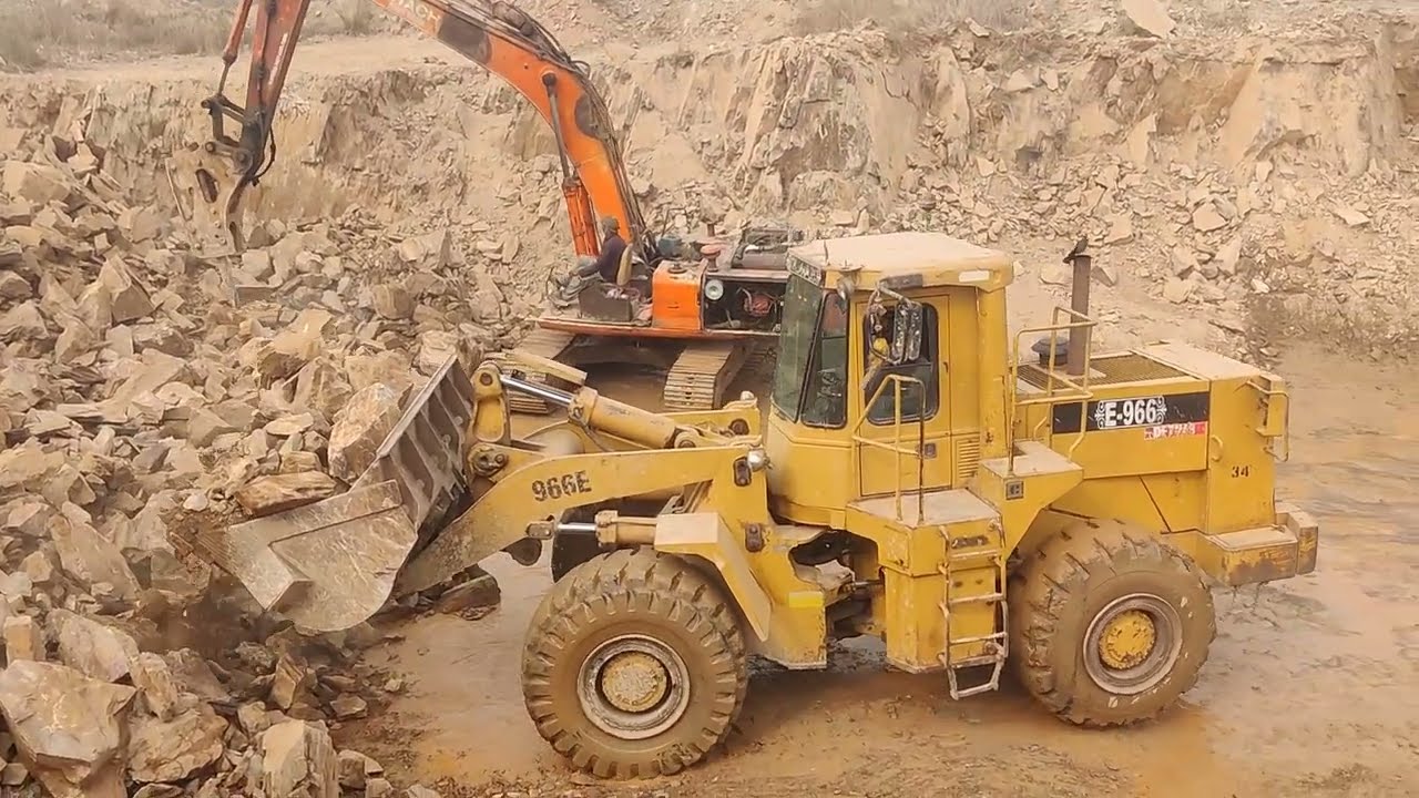 AMAZING work in Mountain Caterpillar Loadar D966 & Excavtor: Rock Loading I  Trolley
