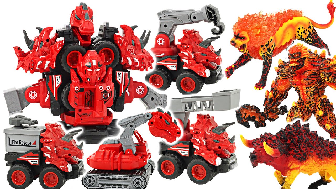 Fire! Construction dinosaur transforming combined robot dispatched! | DuDuPopTOY